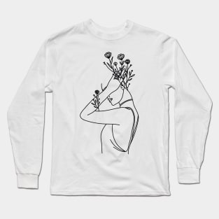 Flower Line Art Woman Long Sleeve T-Shirt